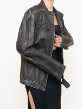 Load image into Gallery viewer, Vintage x Made in Pakistan x Black, Brown Faded Striped Leather Biker Jacket (XS-M)