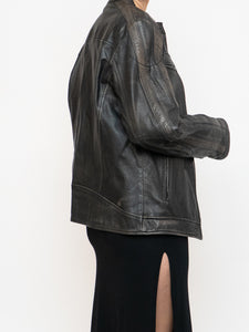 Vintage x Made in Pakistan x Black, Brown Faded Striped Leather Biker Jacket (XS-M)