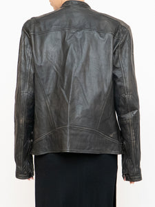 Vintage x Made in Pakistan x Black, Brown Faded Striped Leather Biker Jacket (XS-M)