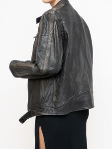 Vintage x Made in Pakistan x Black, Brown Faded Striped Leather Biker Jacket (XS-M)