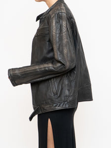 Vintage x Made in Pakistan x Black, Brown Faded Striped Leather Biker Jacket (XS-M)