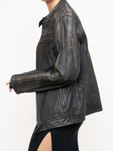 Vintage x Made in Pakistan x Black, Brown Faded Striped Leather Biker Jacket (XS-M)