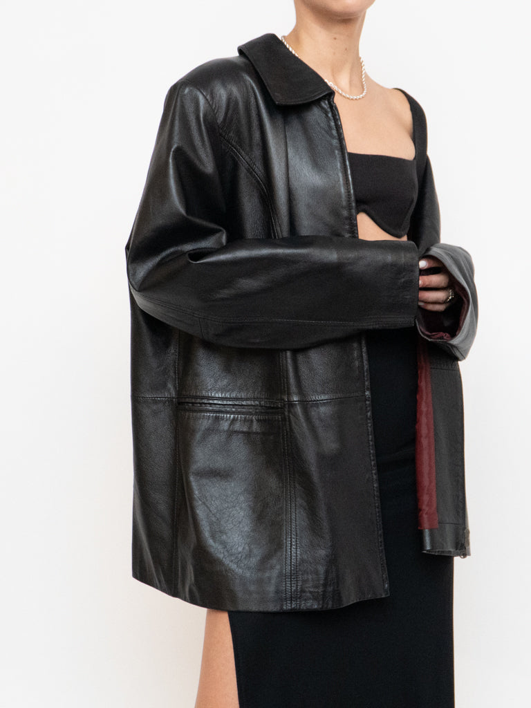 Vintage x Black Butter Leather Red Satin-lined Jacket (S-XL)