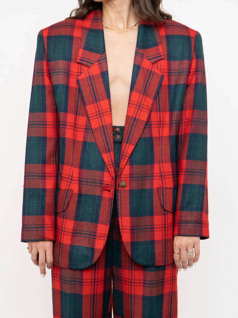 Vintage x Made in Canada x Red & Green Plaid Blazer Set (M)