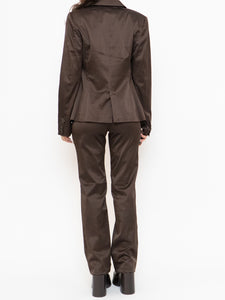 Vintage x Brown Satin Pin-stripe Blazer Set (S)