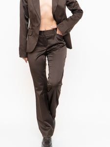 Vintage x Brown Satin Pin-stripe Blazer Set (S)