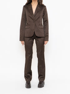 Vintage x Brown Satin Pin-stripe Blazer Set (S)
