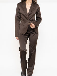 Vintage x Brown Satin Pin-stripe Blazer Set (S)