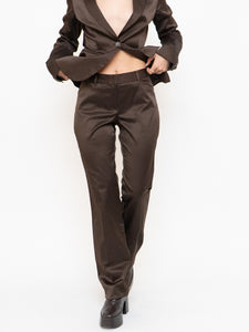Vintage x Brown Satin Pin-stripe Blazer Set (S)