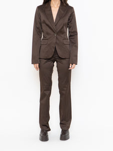 Vintage x Brown Satin Pin-stripe Blazer Set (S)