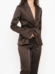 Vintage x Brown Satin Pin-stripe Blazer Set (S)