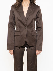 Vintage x Brown Satin Pin-stripe Blazer Set (S)