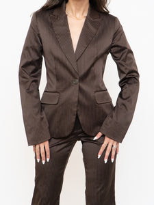 Vintage x Brown Satin Pin-stripe Blazer Set (S)