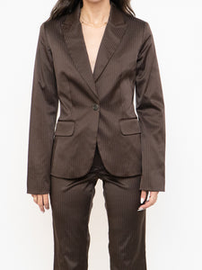 Vintage x Brown Satin Pin-stripe Blazer Set (S)