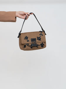 Vintage x GUESS Caramel Faux-Suede Beaded Floral Purse