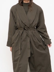 Vintage x Made in Thailand x Dark Olive Wool-Blend Belted Trench (S-L)