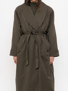 Vintage x Made in Thailand x Dark Olive Wool-Blend Belted Trench (S-L)