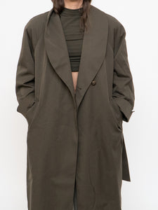 Vintage x Made in Thailand x Dark Olive Wool-Blend Belted Trench (S-L)