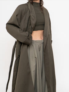 Vintage x Made in Thailand x Dark Olive Wool-Blend Belted Trench (S-L)