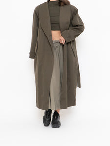 Vintage x Made in Thailand x Dark Olive Wool-Blend Belted Trench (S-L)
