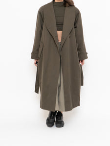 Vintage x Made in Thailand x Dark Olive Wool-Blend Belted Trench (S-L)
