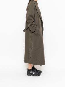 Vintage x Made in Thailand x Dark Olive Wool-Blend Belted Trench (S-L)