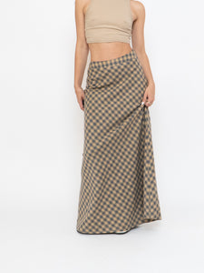 Vintage x Beige, Grey Checkered Wool Maxi Skirt (XS, S)