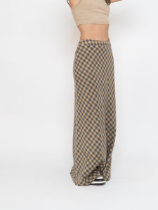 Vintage x Beige, Grey Checkered Wool Maxi Skirt (XS, S)