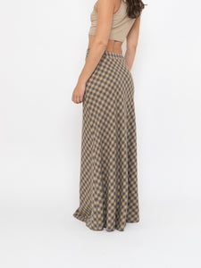 Vintage x Beige, Grey Checkered Wool Maxi Skirt (XS, S)