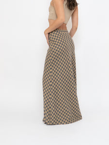 Vintage x Beige, Grey Checkered Wool Maxi Skirt (XS, S)