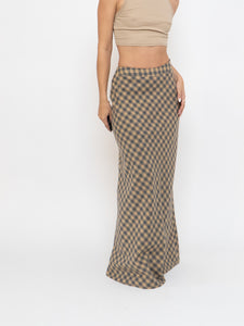 Vintage x Beige, Grey Checkered Wool Maxi Skirt (XS, S)