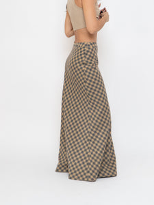 Vintage x Beige, Grey Checkered Wool Maxi Skirt (XS, S)
