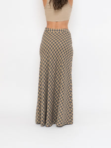 Vintage x Beige, Grey Checkered Wool Maxi Skirt (XS, S)