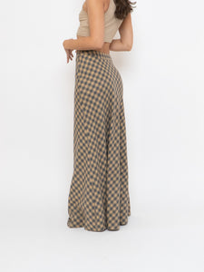 Vintage x Beige, Grey Checkered Wool Maxi Skirt (XS, S)