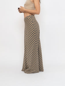 Vintage x Beige, Grey Checkered Wool Maxi Skirt (XS, S)