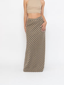 Vintage x Beige, Grey Checkered Wool Maxi Skirt (XS, S)