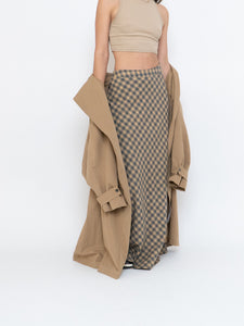 Vintage x Beige, Grey Checkered Wool Maxi Skirt (XS, S)