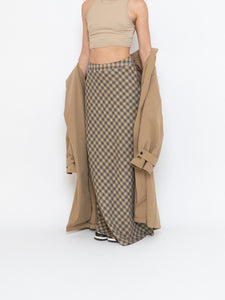 Vintage x Beige, Grey Checkered Wool Maxi Skirt (XS, S)