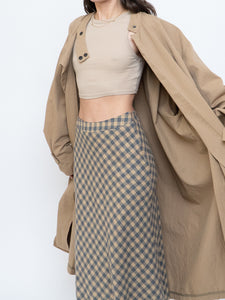 Vintage x Beige, Grey Checkered Wool Maxi Skirt (XS, S)
