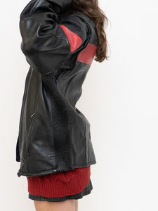 Vintage x Made in Pakistan x Black, Red Striped Leather Biker Jacket (M, L)