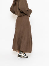 Load image into Gallery viewer, Vintage x Brown Crinkled Silk-blend Maxi Skirt (S, M)