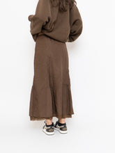 Load image into Gallery viewer, Vintage x Brown Crinkled Silk-blend Maxi Skirt (S, M)