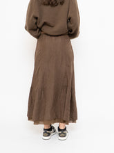 Load image into Gallery viewer, Vintage x Brown Crinkled Silk-blend Maxi Skirt (S, M)