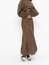 Load image into Gallery viewer, Vintage x Brown Crinkled Silk-blend Maxi Skirt (S, M)