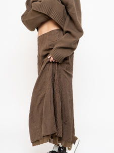 Vintage x Brown Crinkled Silk-blend Maxi Skirt (S, M)