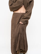 Load image into Gallery viewer, Vintage x Brown Crinkled Silk-blend Maxi Skirt (S, M)