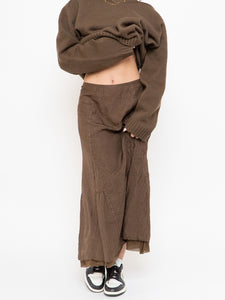 Vintage x Brown Crinkled Silk-blend Maxi Skirt (S, M)