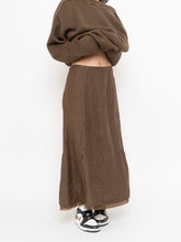 Load image into Gallery viewer, Vintage x Brown Crinkled Silk-blend Maxi Skirt (S, M)