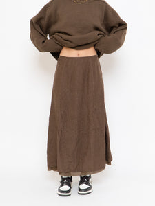 Vintage x Brown Crinkled Silk-blend Maxi Skirt (S, M)