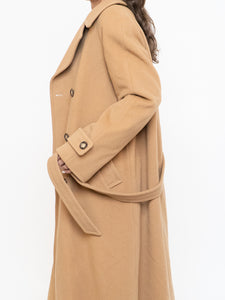 Vintage x Made in Italy x Camel Wool Belted Trench Coat (XS-M)